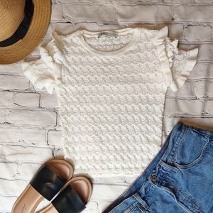 Zara | Pointelle Knit Ruffle Sleeve Sweater Shirt